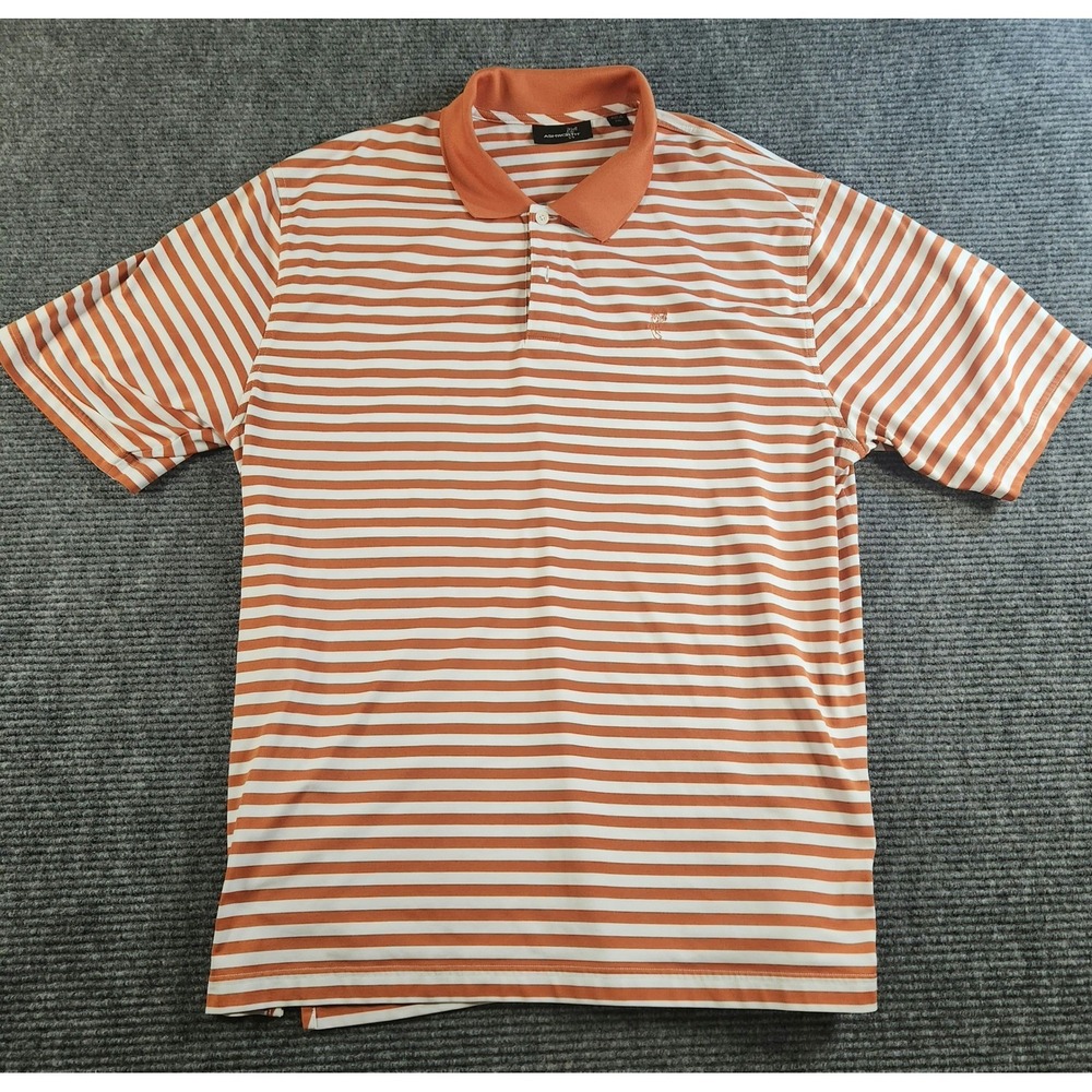 Ashworth Mens 2XL Orange White Striped Short Sleeve Golf Polo Shirt Logo